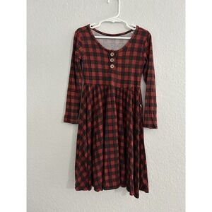Posh Peanut Bamboo Black & Red Checker Longsleeve Dress 5T